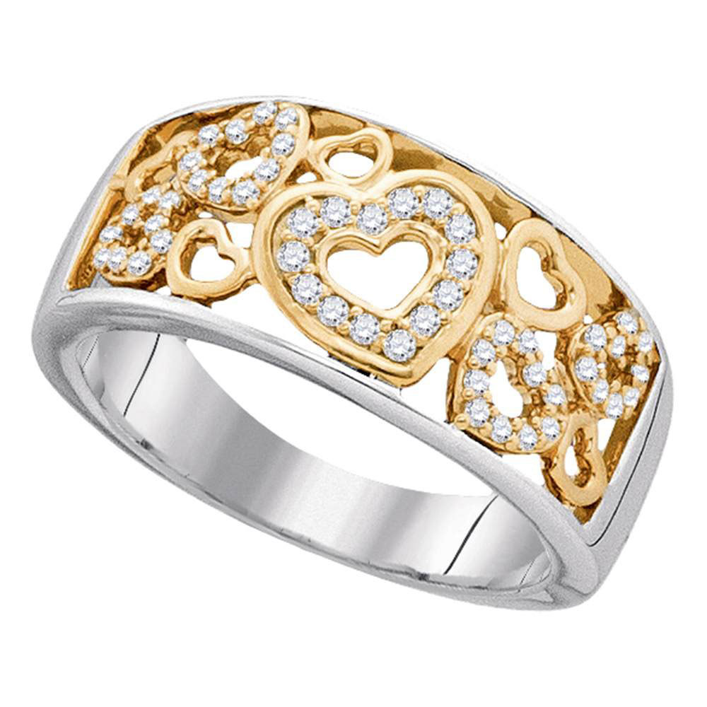 10k Two-tone Gold Womens Round Diamond Heart Love Fashion Band 1/4 Cttw