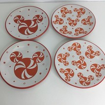 4 Disney Mickey Mouse Appetizer Plates 6in Ceramic Holiday Red White New - $26.68
