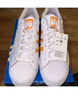 Size 11.5 Adidas Superstar &quot;White Ecru Tin&quot; Orange Leather Shoes GZ3737 - $1,347.46 MXN