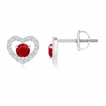Natural Ruby Round Stud Earrings with Diamond in 14K Gold (Grade-AAA , 2.5MM) - £401.04 GBP