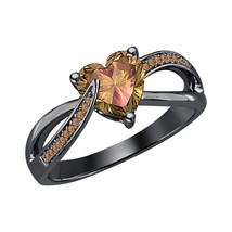 0.80 Ct Heart Shape Smoky Quartz 14K Black Gold Over Engagement Ring For Women&#39;s - £79.12 GBP