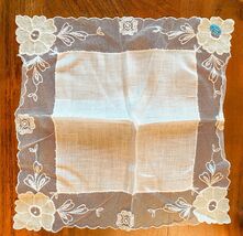 Vintage Linen &amp; Net Embroidered Lace Bridal Hankie Handkerchief NWT - €16,21 EUR