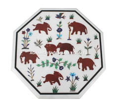 Marble Dining Coffee Table Top Handmade Elephant Marquetry Home Decorative H467 - £419.92 GBP+