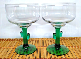 Martini Stemmed Glass Clear Green Cactus Pair of Margarita Fiesta 12 Oz Glasses - £12.61 GBP