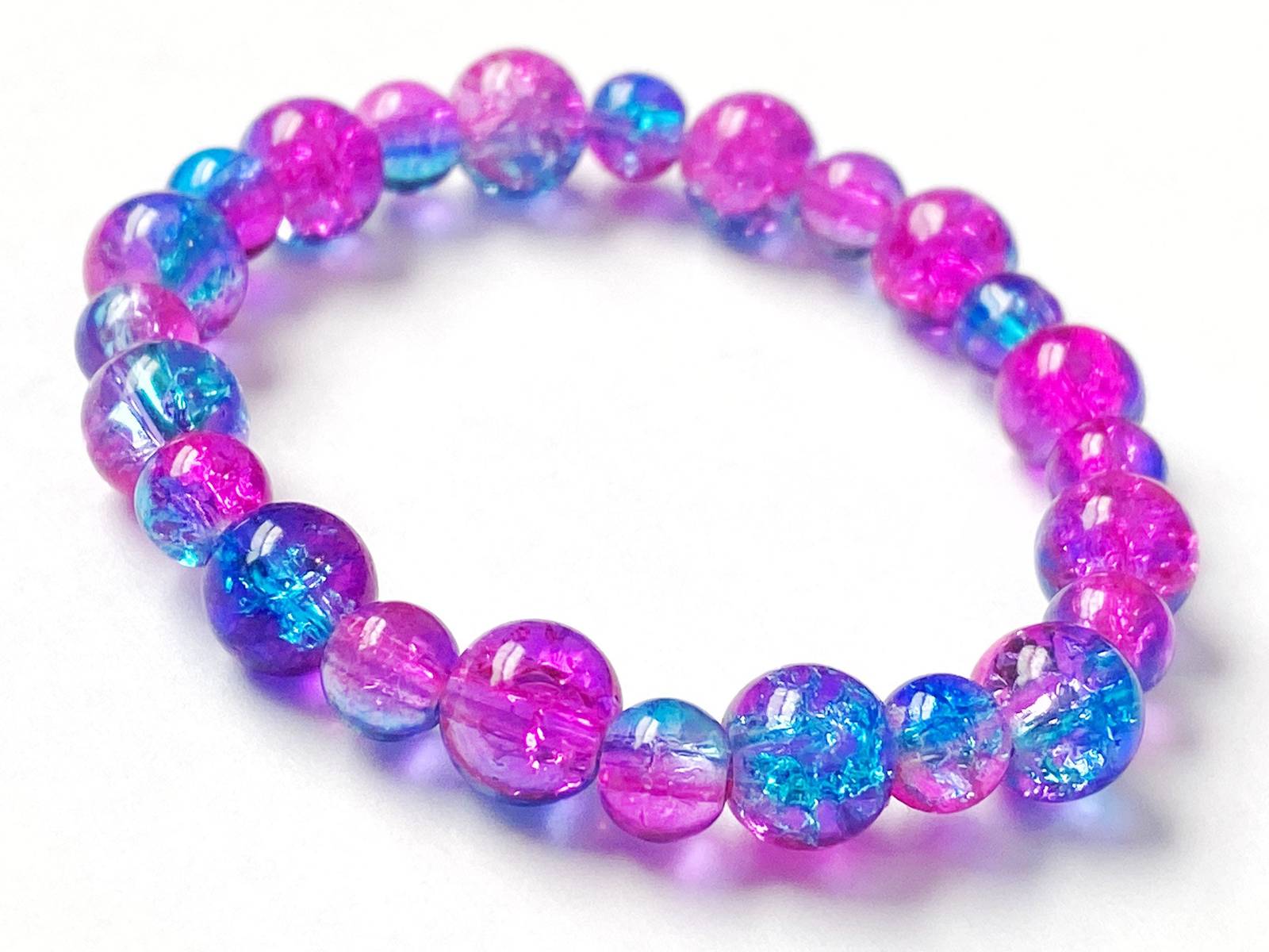 Ombre Bead Bracelet, Colorful Stretch Bracelet, Pink and Blue Bracelet, Acrylic  - £13.18 GBP