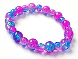 Ombre Bead Bracelet, Colorful Stretch Bracelet, Pink and Blue Bracelet, Acrylic  - £13.27 GBP