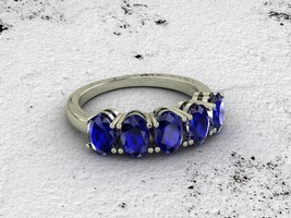 Blue Sapphire Gemstone Handmade 925 Silver Modern Unique Women Ring Jewelry - £50.62 GBP