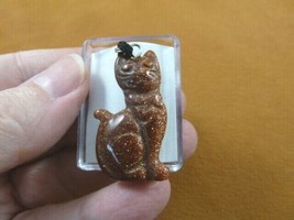 (ann-cat-1) orange Goldstone Cat gemstone carving PENDANT necklace Fetis... - $12.19