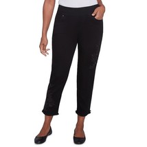 Petite Alfred Dunner Embroidered Floral Denim Fringe Ankle Pants, Women&#39;... - $27.50