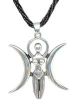 Triple Moon Goddess Necklace Pendant Spiral Charm Slavic Pagan Twist Cord Unisex - £5.81 GBP