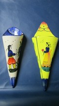 HB  Quimper France Wall Pocket He/ She Yellow White  Decor C1980s Pick 1 - $76.99