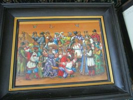 Ukranian Russian Folk Art Original Oil On Board A Wedding - £345.20 GBP