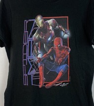 Marvel Comics T Shirt Spiderman Iron Man Promo Tee Black Logo Crew Men’s Medium - £15.72 GBP