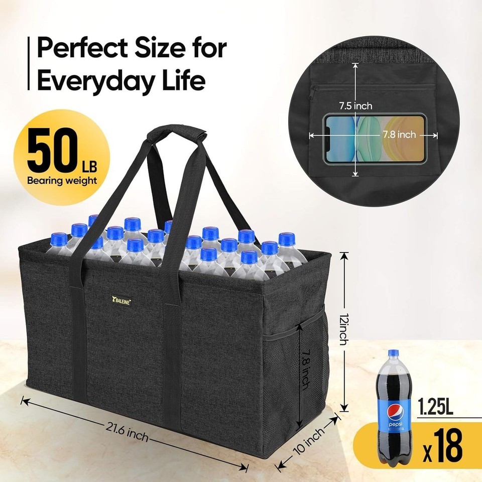 Extra Large Waterproof Utility Tote Bag with Wire Frame for Shopping 22''x12'' Item image 8