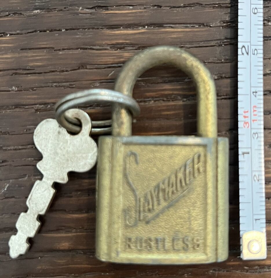 Antique Brass Traveler Padlock Nice Collectible Lock Slaymaker Rustless ... - $6.16