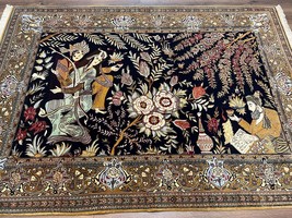 Pictorial Rug 4.8 x 6.5 Layla Majnun Lovers Floral Birds Super Fine Top Quality - £3,139.34 GBP