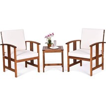 3-Piece Solid Wood Outdoor Patio Furniture Table Chairs Set with White C... - $417.99