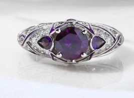 Butterfly Ring With Amethyst Inlaid For Her Engagement Ring, Anniversary Rings - £117.83 GBP