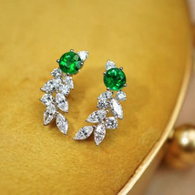 Imitation Grandmother Green Zircon Stud Earrings Light Luxury Flower-Shaped Earr - £7.96 GBP