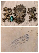 Set of 3 1960s Modern Art Co Lion Coat of Arms Chalkware MCM Wall Art Pl... - $507.38