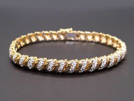 10k Yellow Gold Over 1.2ct Round Cut Diamond Tennis Link Braided Bracelet 7 inch - £136.17 GBP