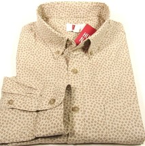 Hudson North Men&#39;s Printed L/S Slim-Fit Shirt 100% Cotton Khaki Size Medium - £11.21 GBP