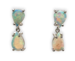 Platinum Pear Shape Genuine Natural Opal Drop Earrings with Lively Color... - £820.78 GBP