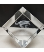 Sea Turtle Crystal Acrylic Cube Paperweight 3D Etched Marine Life Decor Vtg - $15.15