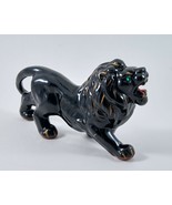 Lion Figurine Black W/ Gold Accents &amp; Green Eyes Ceramic Statue Japan 7.... - £20.35 GBP
