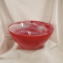 SEA Glasbruk Kosta Boda Sweden Art Glass Blown Bowl Red W/ White Smoke Painted - £22.91 GBP