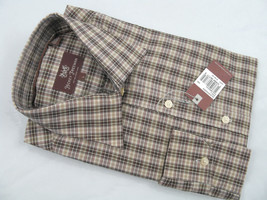 NEW! NWT! $195 Hickey Freeman Crisp Oxford Shirt!  XL  Brown &amp; Tan Plaid - £55.07 GBP