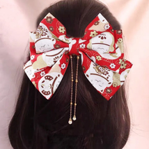 Japanese Hair Bow Clips | Lucky Cat Kimono Yukata Hair Decor - £22.75 GBP