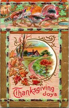 Vtg Carte Postale - Thanksgiving Joys Dindes Doré &amp; en Relief Unp - £9.70 GBP