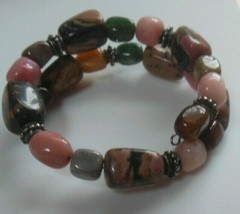 Polished Multi-Color Multi-Stone Bead Wire Wrap Bracelet - £35.05 GBP