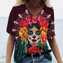 Dia de los muertos skull gothic steampunk Women&#39;s T Shirt Tops V Neck Ca... - $9.99