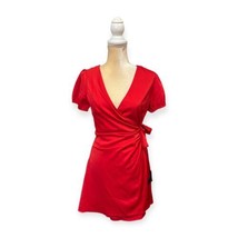 Lulu&#39;s Latest Love Red Satin Mini Wrap Dress Size M Medium - £27.68 GBP