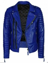 Chaqueta de cuero para hombre azul real cuero de cordero genuino chaquet... - $2,162.25 MXN+