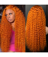 350# Colored Deep Wave Lace Front Wigs Human Hair 13x6 Ginger Curly Wig  - $93.05+