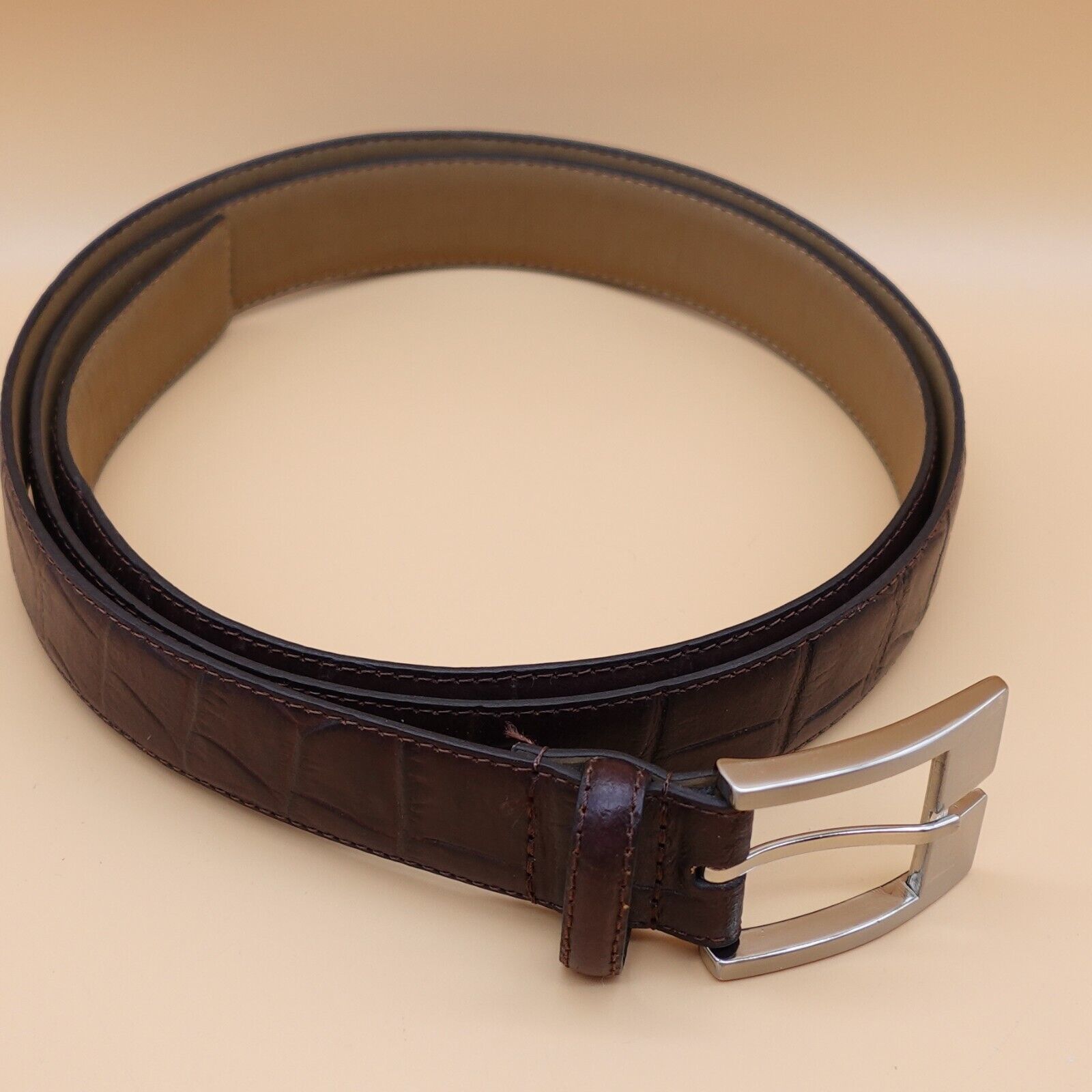 Primary image for Snake Eyes Belt Brown Textured Leather Golf Silver Color Buckle Men Size 50 125