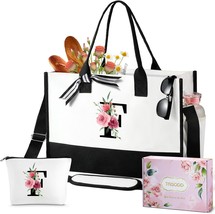 Personalized Customized Friend Birthday Gifts Floral Ini tial Beach Bag w Makeup - £38.42 GBP