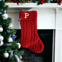 Holiday Time Monogram Christmas Stocking Letter &quot;P&quot; Red Knit Initial 17&quot; - $21.20