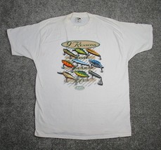 Vintage Fishing Shirt Adult XXL White Fishing Lures 9 Reasons Fish Fear ... - £23.91 GBP