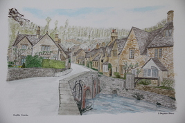 Castle Combe. Wiltshire. England. The Cotswolds. Watercolour print. - $60.00