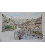 Castle Combe. Wiltshire. England. The Cotswolds. Watercolour print. - £47.54 GBP