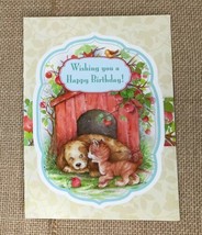 Vintage Kitten And Dog Doghouse Apple Tree Religious Birthday Greeting Card - $3.56