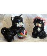 Vintage Giftco Taiwan Bell Kitty Cat Ceramic &amp; Kitten W/ Colorful Ball S... - $24.49 CAD