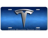 Tesla Logo Inspired Art Gray on Blue FLAT Aluminum Novelty Car License T... - £14.50 GBP