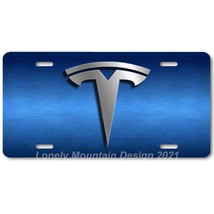 Tesla Logo Inspired Art Gray on Blue FLAT Aluminum Novelty Car License Tag Plate - £14.38 GBP