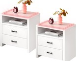 White Nightstand Set Of 2 With Led Lights, Modern Night Stand With 2 Sto... - $471.99