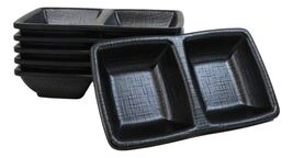 Pack Of 6 Black Silk Melamine 2 Partition Condiment Sauce Dipping Bowl o... - €25,92 EUR
